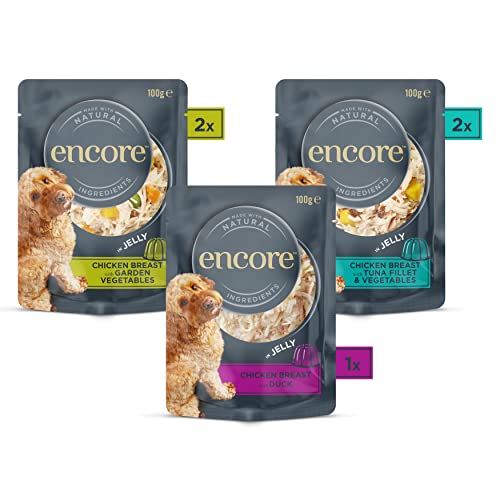 Encore Natural Wet Dog Food Pouches Finest Chicken Selection in Jelly, 5x100g Pouches