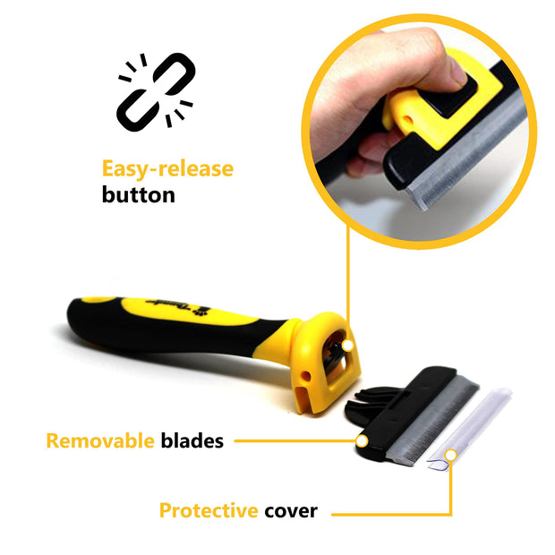 Best Professional Deshedding Tool and Pet Grooming Brush – D-Shedz by Thunderpaws for Small, Medium and Large Breeds of Dogs and Cats with Short or Long Hair Yellow