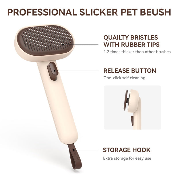 aumuca Cat Brush with Release Button, Cat Grooming Brush for Long or Short Haired Cats, Cat Hair Brush for Shedding Cat Comb for Pets Removing