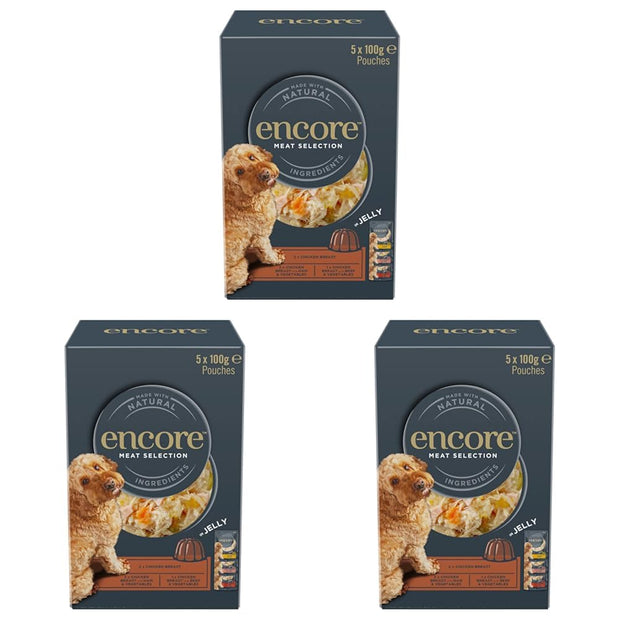 Encore Natural Wet Dog Food Pouches Finest Chicken Selection in Jelly, 5x100g Pouches