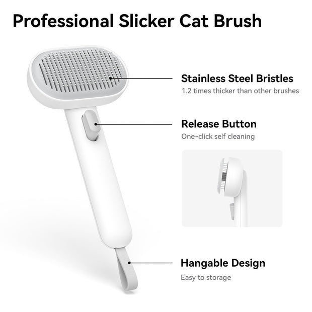 aumuca Cat Brush with Release Button, Cat Grooming Brush for Long or Short Haired Cats, Cat Hair Brush for Shedding Cat Comb for Pets Removing