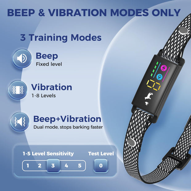 Anti Bark Collar for Dogs, No Shock Bark Collar, Beep & Vibration, 5 Adjustable Sensitivity, Rechargeable Dog Barking Collar, IP67 Waterproof
