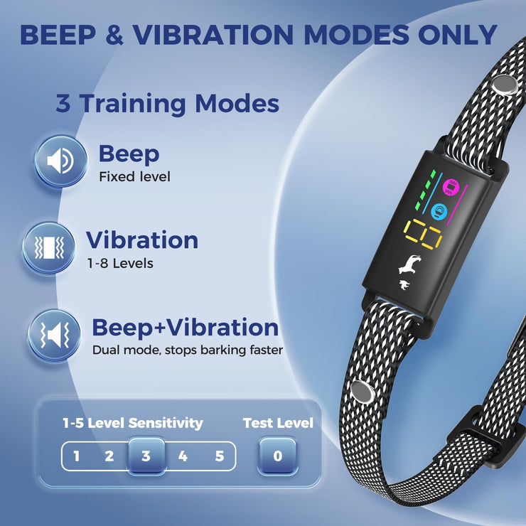 Anti Bark Collar for Dogs, No Shock Bark Collar, Beep & Vibration, 5 Adjustable Sensitivity, Rechargeable Dog Barking Collar, IP67 Waterproof