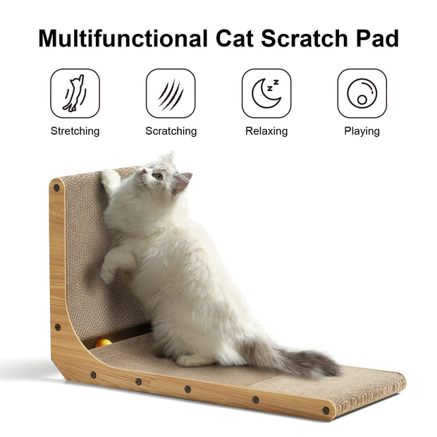 FUKUMARU L Shaped Cat Scratching Board, 48 cm High with Ball Toy, Cardboard Wall & Corner Furniture