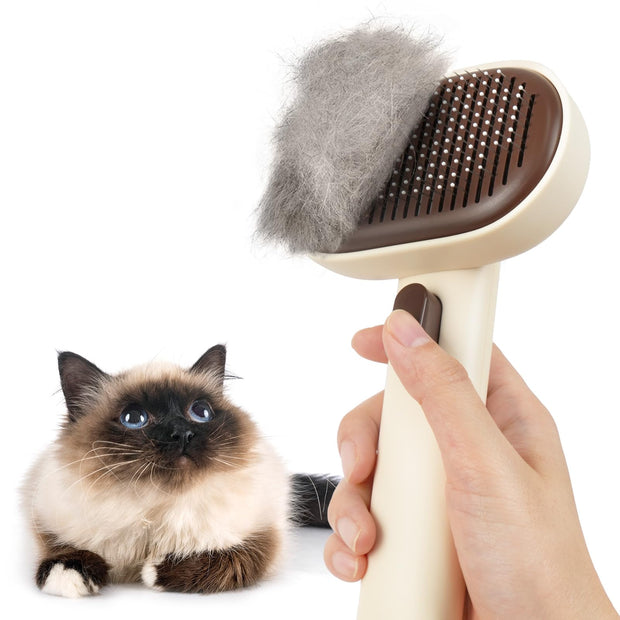 aumuca Cat Brush with Release Button, Cat Grooming Brush for Long or Short Haired Cats, Cat Hair Brush for Shedding Cat Comb for Pets Removing