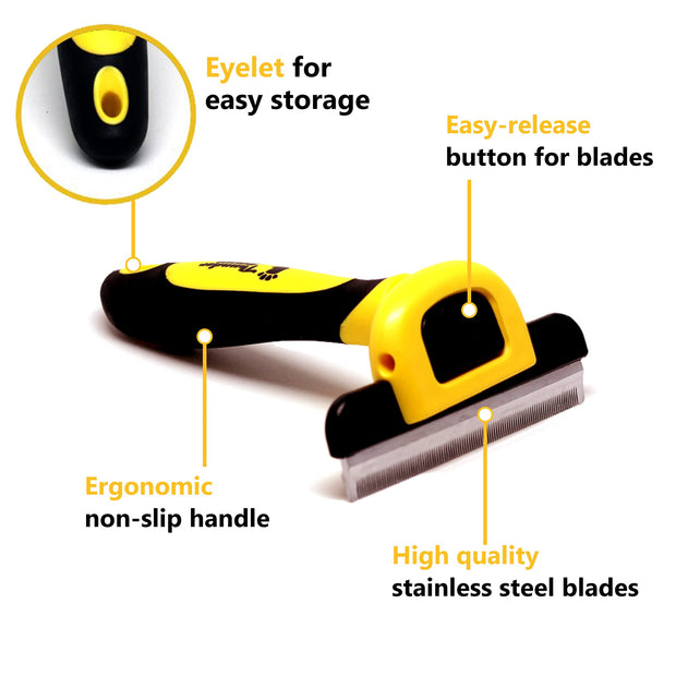 Best Professional Deshedding Tool and Pet Grooming Brush – D-Shedz by Thunderpaws for Small, Medium and Large Breeds of Dogs and Cats with Short or Long Hair Yellow