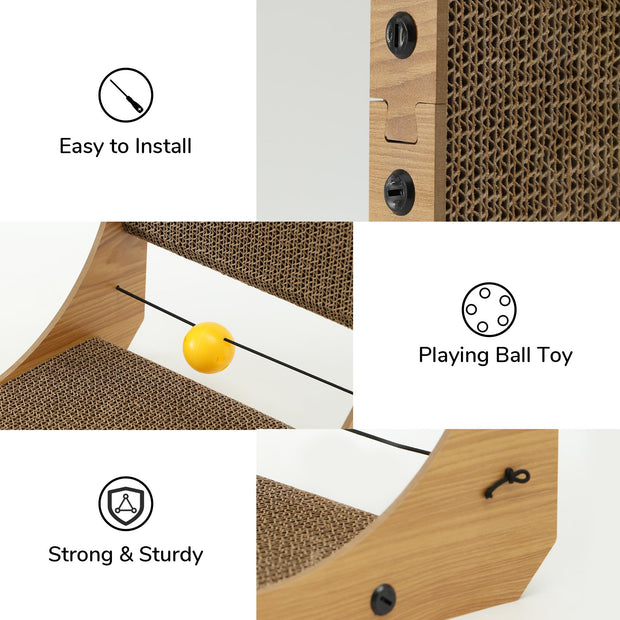 FUKUMARU L Shaped Cat Scratching Board, 48 cm High with Ball Toy, Cardboard Wall & Corner Furniture