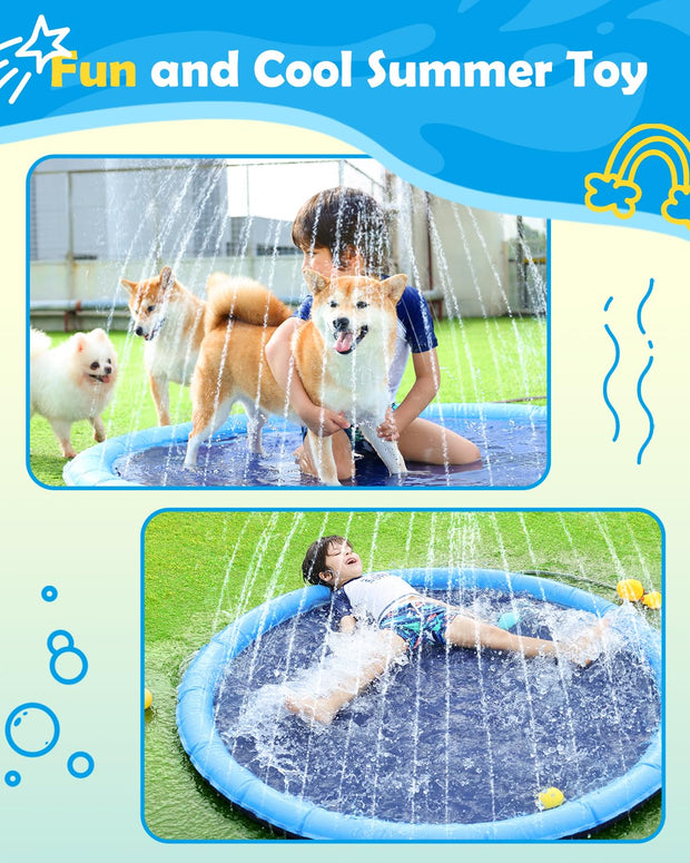 Peteast Dog Splash Pad Anti-Slip Dog Pools for Large Dogs Thick Dog Sprinkler Water Toy