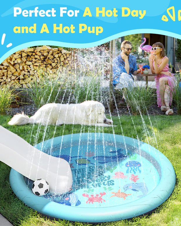 Peteast Dog Splash Pad Anti-Slip Dog Pools for Large Dogs Thick Dog Sprinkler Water Toy