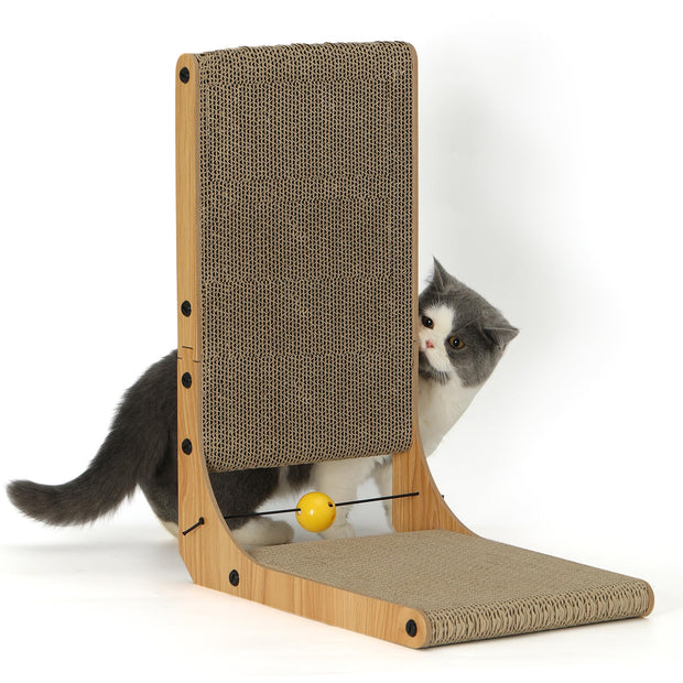 FUKUMARU L Shaped Cat Scratching Board, 48 cm High with Ball Toy, Cardboard Wall & Corner Furniture