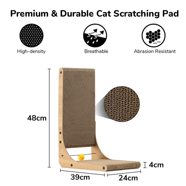 FUKUMARU L Shaped Cat Scratching Board, 48 cm High with Ball Toy, Cardboard Wall & Corner Furniture